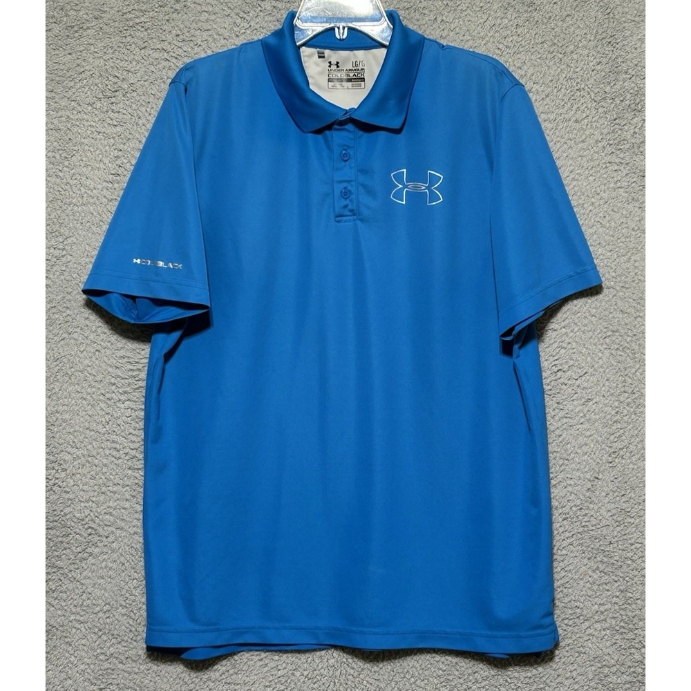 Under Armour Polo Shirt Mens Large Blue Golf Performance Coldblack Heat Gear